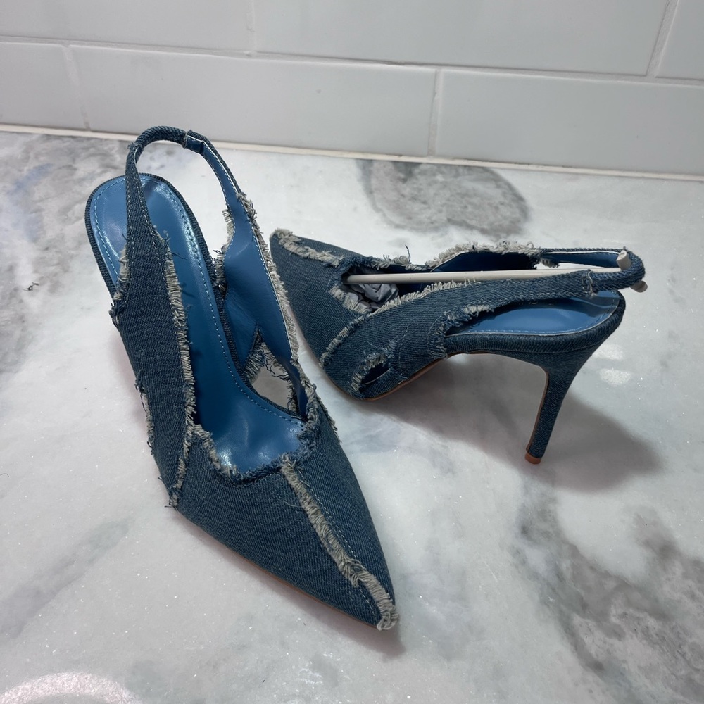 Fashion Nova Stylish Denim Slingback Heels, size 9